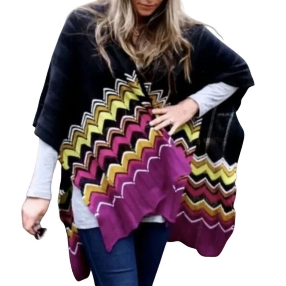Missoni For Target Poncho Sweater One Size Open Front Chevron Knit Black Purple